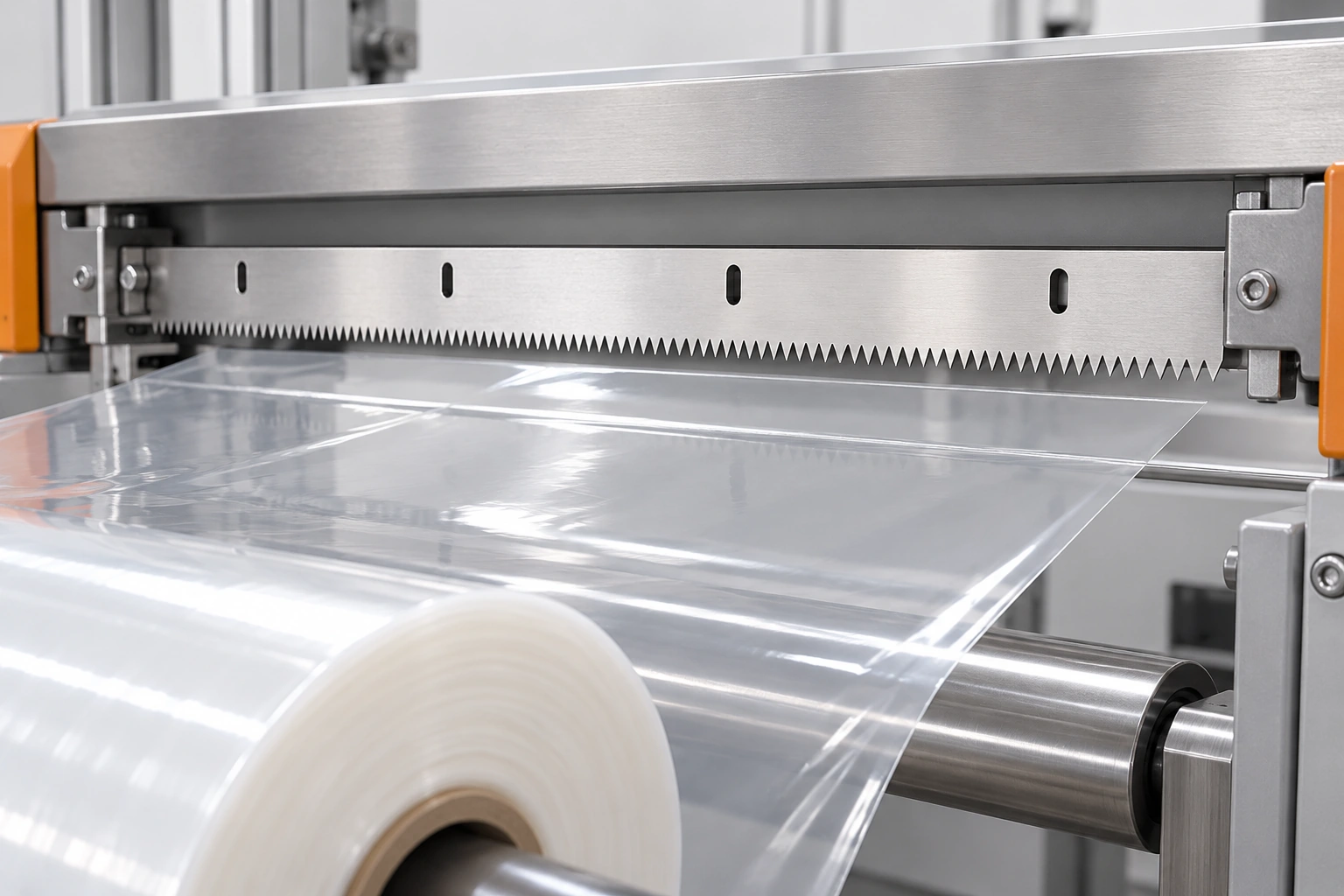Concept of serrated knives in packaging film cutting