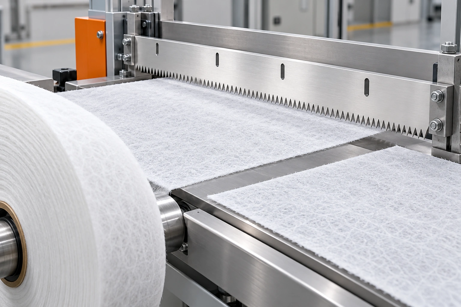Concept of serrated knife cutting nonwoven material